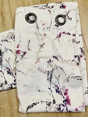 Lot Of 2 Peri Cream Purple Watercolor Floral Grommet Curtain Panels 50" x 86"